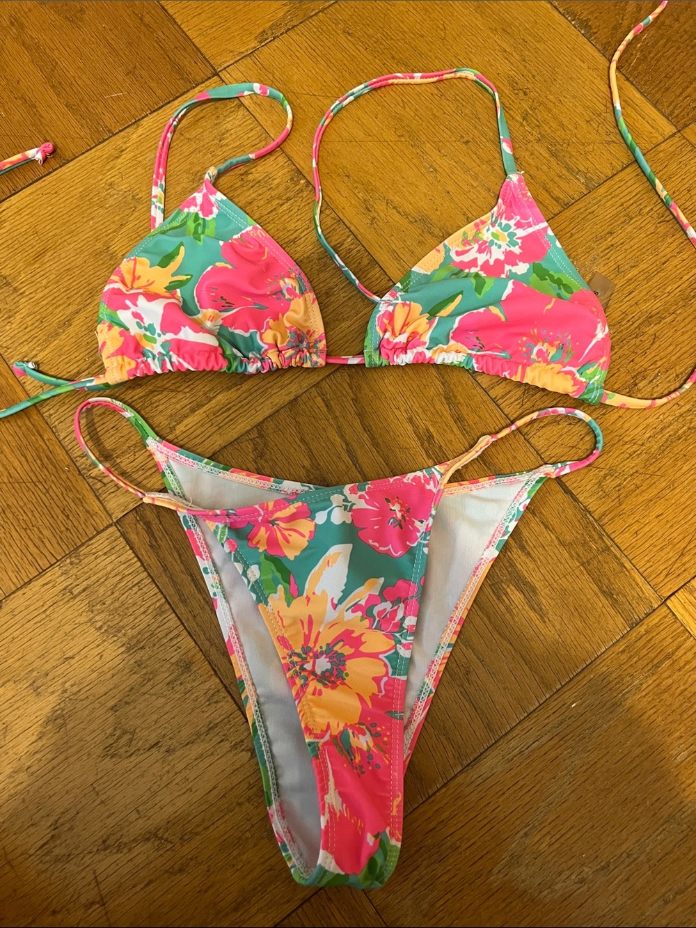 Floral Tie-String Bikini Set - Bright Multicolor - Picture 3 of 6